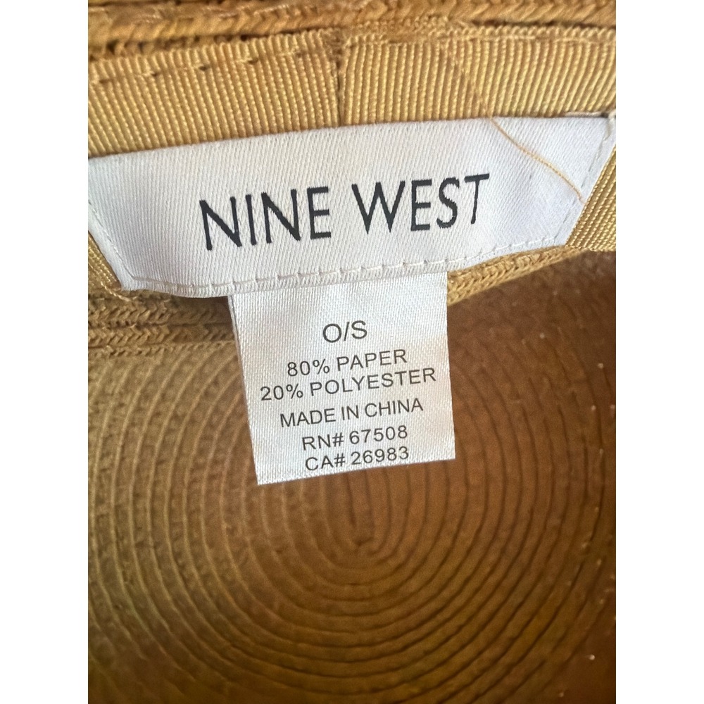 Nine West Sun Hat Tan Paper Straw Wide Brim Black Ribbon Bow Floppy Cloche O/S - Picture 5 of 5